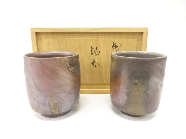 JAPANESE POTTERY / BIZEN WARE YUNOMI TEA CUP / ARTISAN WORK